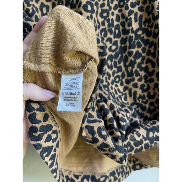 LOFT Size Medium Leopard Animal Print Black Tan Jersey Sweatshirt Puff Sleeve 10 - Picture 10 of 12